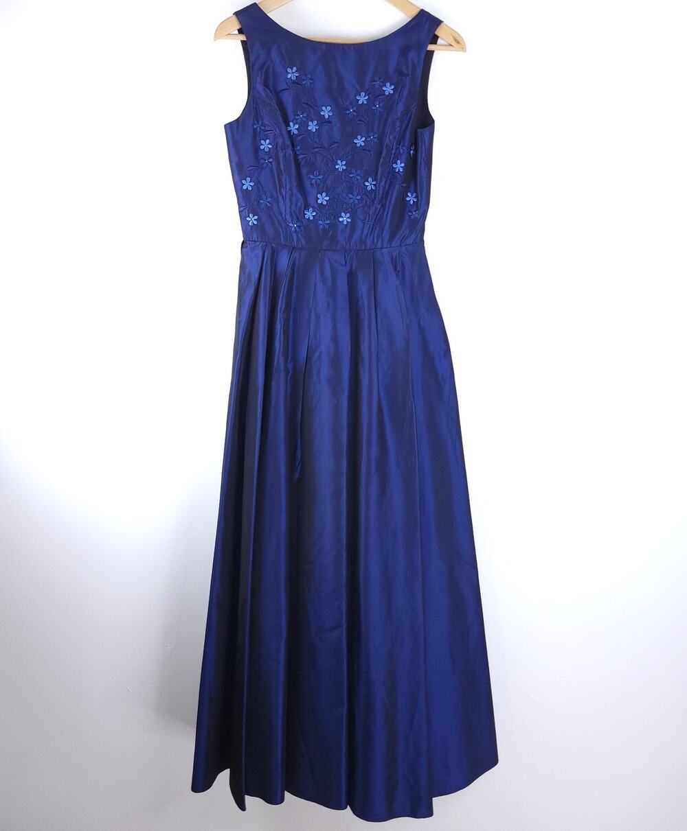 Scott McClintock Petites Navy Blue Taffeta Sleeveless Maxi Dress Gown Floral 6P